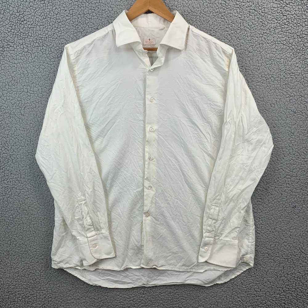 Bruli Dress Shirt Button Up Solid White Long Sleeve Shirt Swiss Made Mens 2XL